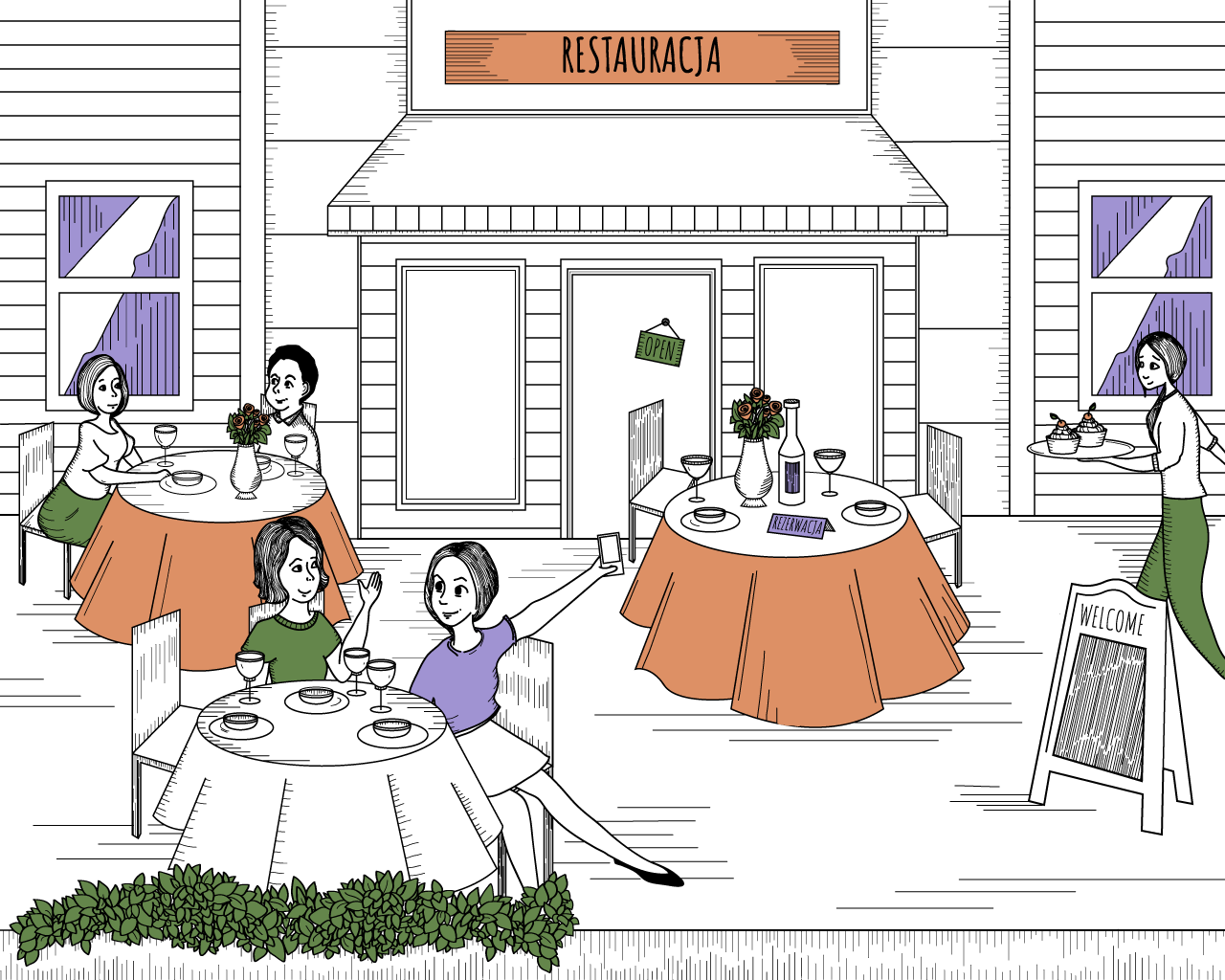 Ilustracja przedstawiająca restauracje